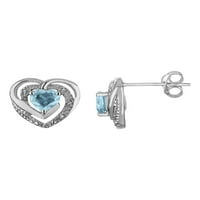 Обеци от сърце на Aquamarine с диаманти карат в сребро със стерлинги