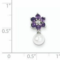 Sterling Silver Rhodium fw култивирана перла аметист диамантена верига слайд, направена в Китай QP3108AM