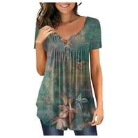 Женска винтидж флорален принт с едно гърди риза с къси ръкави с джобове в продажба xl армия зелено