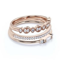 Дейни минималистичен 1. Карат багет нарязана диамант Мосанит годежен пръстен, античен сватбен пръстен в сребро със стерлинги с 18K розово злато, подарък за нея, трио комплект, съвпадаща лента