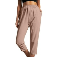 Идораван панталони за женски клирънс, дамски твърд цвят удобна еластична талия небрежни панталони с джоб