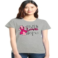 Shop4ever женската вяра любов надежда розов рак на гърдата Графична тениска средна спортна сива
