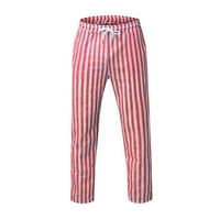 IOPQO Мъжки случайни панталони Панталони за мъже за мъже, разхлабени небрежни дишащи талии, памучен памук и спално бельо червен XL