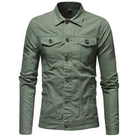 HGW ризи за мъже модни мъжки есен зимен бутон Сълтен цвят реколта дънково яке върхове блуза палто армия зелено l