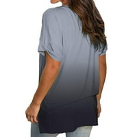Тениски за шията за жени, женски моден ежедневен градиент с v-образно деколте с къси ръкави на тениски на тениски на разтвор