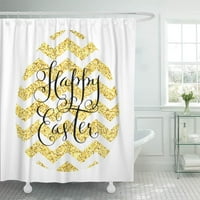 Жълт ярък щастлив Великден блестящ яйце Шеврон модел душ завеса
