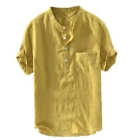 Мъжки лято Нов чист памучен коноп коноп къси ръкави Мода голяма блуза Топ Жълто + 3XL