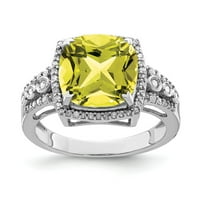 Бели стерлингови сребърни пръстенови ленти Gemstone лимонов кварцов възглавница диамант