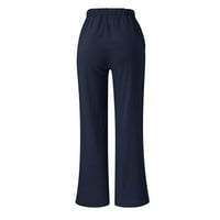 Дамски Y2K панталони твърди цветни джобове Разхлабени ежедневни широки крака памучно бельо за ежедневни панталони за жени