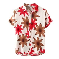 B91XZ Мъжки рокли ризи Мъжкият случай на модна риза Топ флорални хаваи отпечатана горна риза с къс ръкав спускане на яка стилни мъжки ризи бяло, размер l