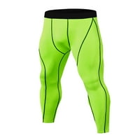 Bomotoo Mens Active Compression Pants Плътни цветни ежедневни гамаши спорт Slim Fit Line Отпечатани чорапогащи флуоресценция зелено 2xl