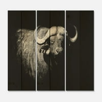 Art DesignArt 'Монохромен портрет на Buffalo I' Farmhouse Print на естествена борова дървесина - панели - панели