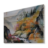 Art DesignArt 'Litty House in Vibrant Mountain Landscape' Традиционен печат върху естествена борова дървесина в. Широко. Високо