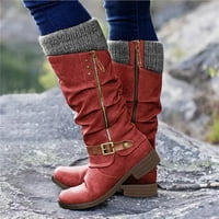 Pedort Women Boots Зимна женска платформа токчета блокират ботуши с плоски токчета Червено, 41