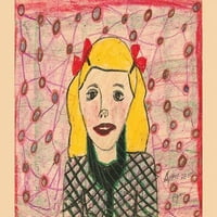 Рисуване на младо момиче с жълта коса и черна блуза. Печат на плакат от Норма Крамер
