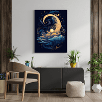 Магическо нощно небе - небесна луна магическо платно за стена изкуство