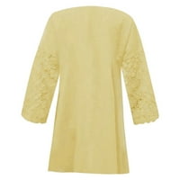 Флорални върхове за печат за жени с половин ръкав памучен спално бельо кухо от дантела пачуърк тениска върхове блуза блуза