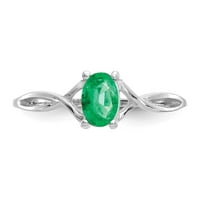 14k бяло златен пръстен Band Birthstone May Emerald Oval Green, размер 6