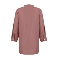 Bazyrey дамски върхове с дълъг ръкав женски хенли солидна блуза ежедневни разхлабени туники ризи розово l