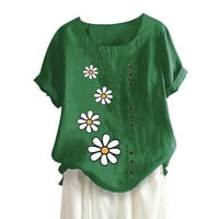Youmylove прости западни ризи блуза за жени с къс ръкав екипаж на врата тениски блуза флорален принт зелено XL Dailywear