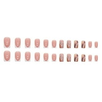 Розови фалшиви нокти със средна дължина с отпечатани листа, лесно залепващи безобидни и гладки ръбови нокти за ежедневни и партита, които носят