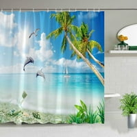 Плажни океански душ завеси Делфин кокосово дърво Чайка на морския морски пейзаж спални завеси за баня декор комплект с куки