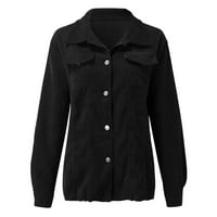 Kali_Store яке за жени дамски зимни палта свалете бутона на яката надолу с дълъг ръкав шерпа якета с джобове черно, xxl