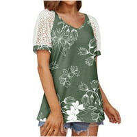 Блуза флорални къси ръкави Небрежни летни върхове за жени тъмно зелено s