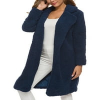 Glonme for Women Jacket Cardigan палто отхвърлете яката изхожда на открито модна мода Fau Sherpa с дълъг ръкав Пайкот тъмносин XL XL