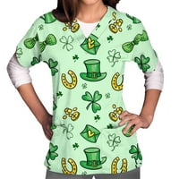 Жените обичат St Patricks Day Rish Смешни шамкови върхове с къс ръкав с магьосничество с винт Патрик Блуза с джобна армия Зелен XL