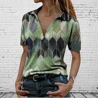 Тениски за тениски Wozhidaoke за жени тениска отпечатана ревера модна ежедневна женска кратка тийп ръкав ръкав лятна блуза за блуза зелено s