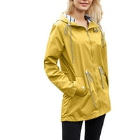Вятърно устойчиво чуждестранно палто модерен дълъг ръкав Пълен цип нагоре Голяма дъжда яке с тегличи с джобни женски солиден цвят дъждобран модни дрехи свободни ежедневни върхове жълти ризи