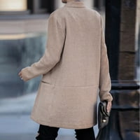 Момичета есен и зимна мода дълъг вълнен плат Pocket Cardigan дълги ръкави палто