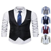 Aturuste Men Slim Fit Suit Vest Business Formal Dress Steastcoat Leeveless Едноречат с V-образно вещество солиден цвят сватбени върхове