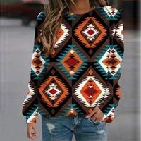 Качулки за жени плюс размер женски модерен ретро етнически отпечатан блуза с дълъг ръкав кръгла шия ежедневно пуловер върхове пуловери за падане на суичъри Surpdews