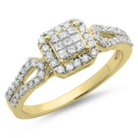 Колекция DazzlingRock 0. Карат 14K Princess & Round Cut Diamond Ladies Split Shank годежен пръстен, жълто злато, размер 6