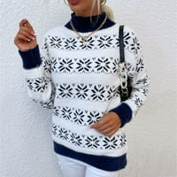 Коледни цветни блокове за жени Плетене на половин висока ивица пуловер пуловери за джъмпер върхове от висок клас пуловери за жени